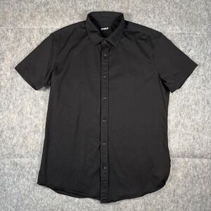 St33le Shirt Men's Large Button Up Black Short Sleeve Stretch Steele USA